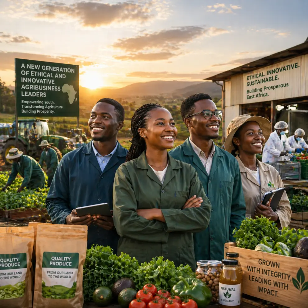Young East African agribusiness leaders at a fresh produce market